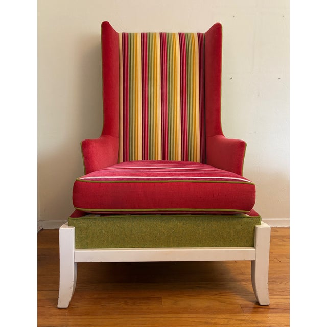 Baker oversized Cradle wing chair designed by Laura Kirar. Custom crushed velvet / velour upholstery in a bold and vivid...