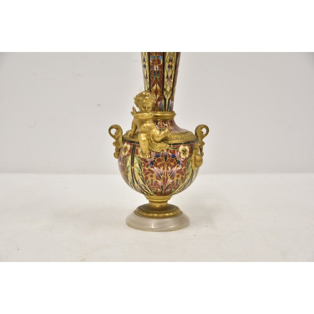 French Bronze & Champleve Enamel Vase For Sale - Image 4 of 10