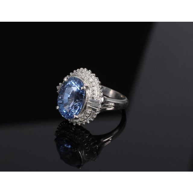 Late 20th Century Fine 7.43ct Gia Ceylon Blue Sapphire & 0.60ct Diamond Platinum Ring, Size 5.75 For Sale - Image 14 of 18