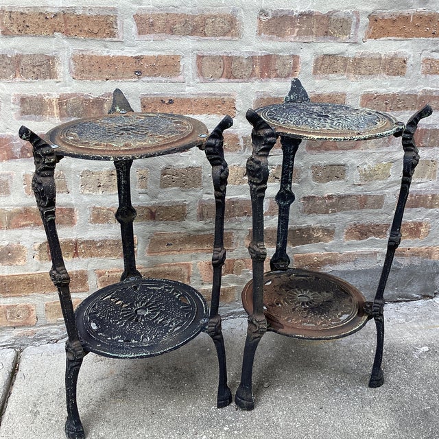 Antique Set of Two Tiered Cast Iron Table/ Plant Stand Victorian Style For Sale - Image 12 of 12