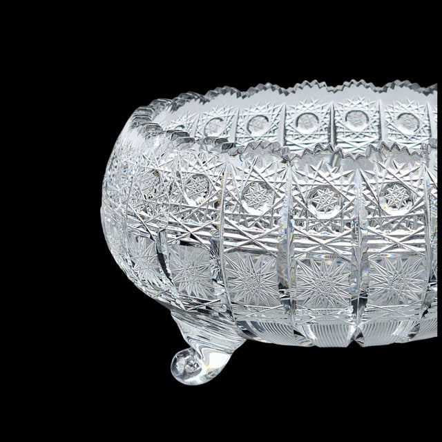 Mid 20th Century Mid 20th Century Bohemian Queen Anne’s Lace Cut Crystal Footed Bowl, 24% Lead Glass, Sawtooth Rim For Sale - Image 5 of 16