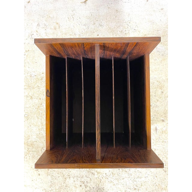 Danish Mid-Century Modern Rosewood Magazine Rack on Wheels For Sale - Image 4 of 8