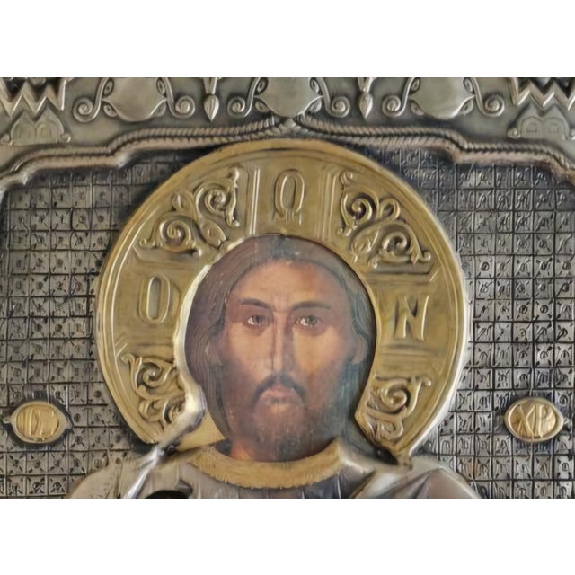 Orthodox Icon in Wood and Silver, 1800s For Sale - Image 3 of 6