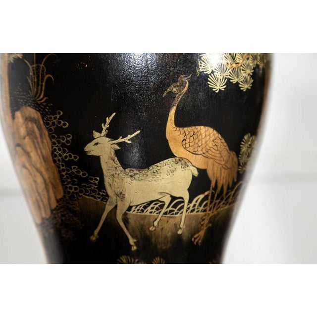 Large English Chinoiserie Papier-Mâché Table Lamps, 1950, Set of 2 For Sale - Image 4 of 16