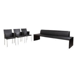 Jason Chairs with Together Bench Set in Leather Black from Walter Knoll / Wilhelm Knoll, Set of 4 For Sale