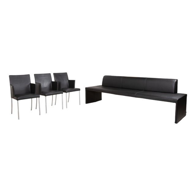 Jason Chairs with Together Bench Set in Leather Black from Walter Knoll / Wilhelm Knoll, Set of 4 For Sale