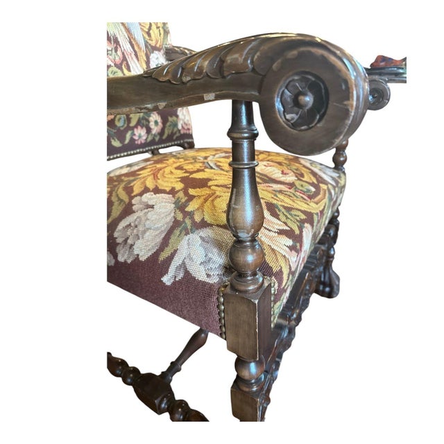 Wood Circa 1880 Continental Arm Chair With Tapestry For Sale - Image 7 of 9