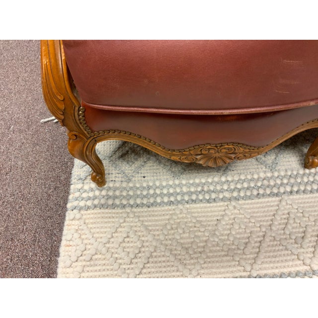 Wood Vintage Tufted Leather French Louis XV Style Sofa For Sale - Image 7 of 14