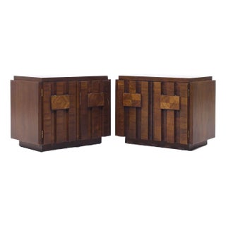 Lane Staccato Mid Century Brutalist Walnut Nightstands - Pair For Sale