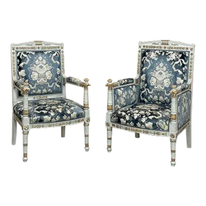 Pair 19th Century French Napoleon III Period Empire Style Painted Armchairs ~ Bergere With Fauteuil