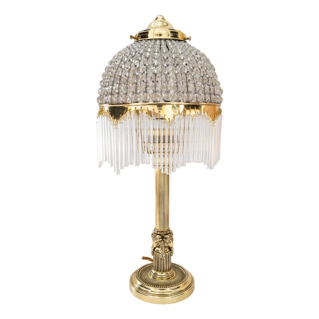 Art Deco Table Lamp with Cut Glass Shade and Glass Sticks, Vienna, Austria, 1920s For Sale