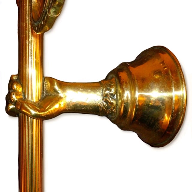 Bronze Antique French Regency Brass/ Bronze Hand Held Torch Wall Sconce With Flame Shades For Sale - Image 8 of 18