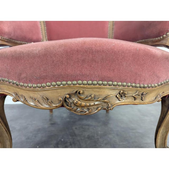 Brown Louis XV Style Marquise Armchairs in Carved Walnut, Set of 2 For Sale - Image 8 of 12