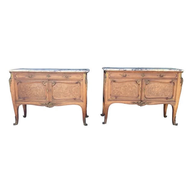 Early 20th Century Pair of Singed Linke Bronze Mounted Parquetry Commodes, Francois Linke, Paris Fr For Sale