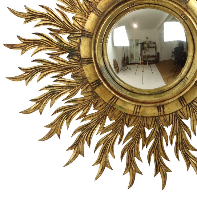 1950s Large Gold Leaf Gilt Wood Sunburst Mirror, 1950s For Sale - Image 5 of 18