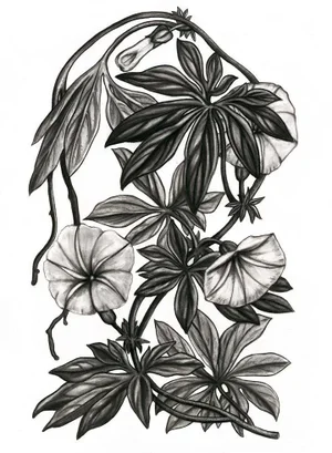 (Calonyction Diversifolium Sulfureum) Contemporary Botanical Black and White Print