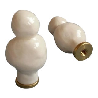 Handmade Ceramic White Finials for Lamps - a Pair For Sale