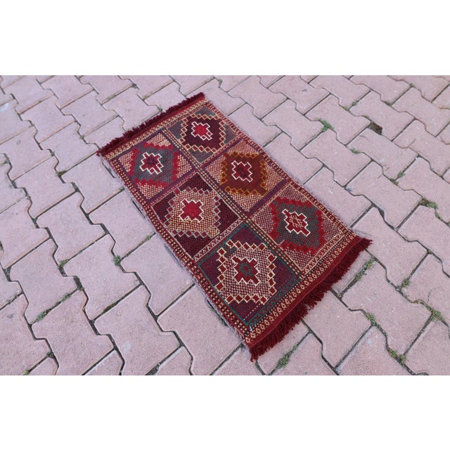Tribal Handmade Ethnic Red Jijim Kilim Rug Size: 1.6 x 2.7 ft ( 47 x 81 cm) 18 x 31 inches Color: Organic Natural Dye (...