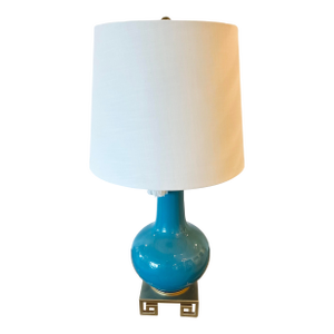 Modern Blue Greek Key Footed Table Lamp