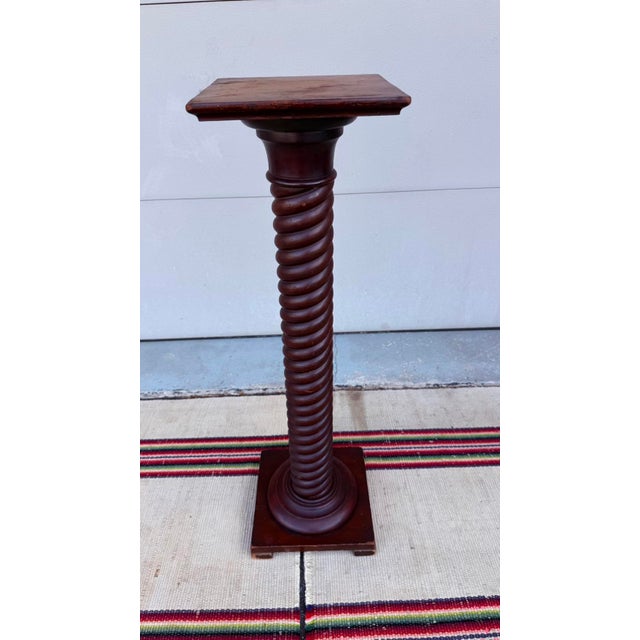 Oxblood Red Antique Rope Twist Turned Cherry Pedestal Stand, Circa 1890-1910 For Sale - Image 8 of 14