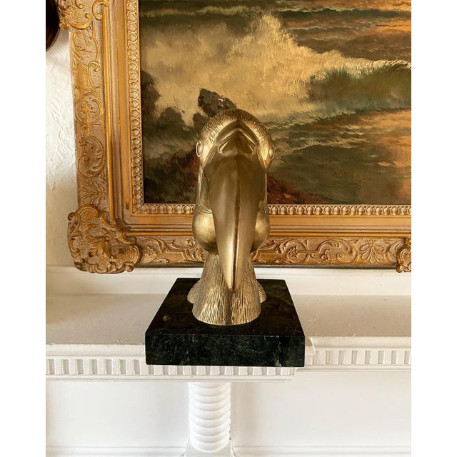 1950s Vintage 1950s Large Brass Hornbill Toucan Bird on Marble Plinth For Sale - Image 5 of 6