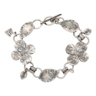 Silpada Flower Charm Bracelet, Sterling Silver, Length 7.75 Inches For Sale