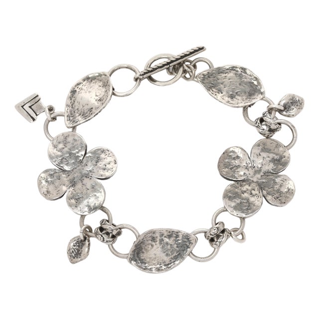 Silpada Flower Charm Bracelet, Sterling Silver, Length 7.75 Inches For Sale