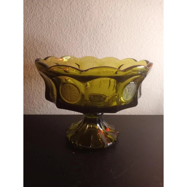 1960s Vintage Fostoria Coin Glass Green Large Pedestal Bowl For Sale In Dallas - Image 6 of 6