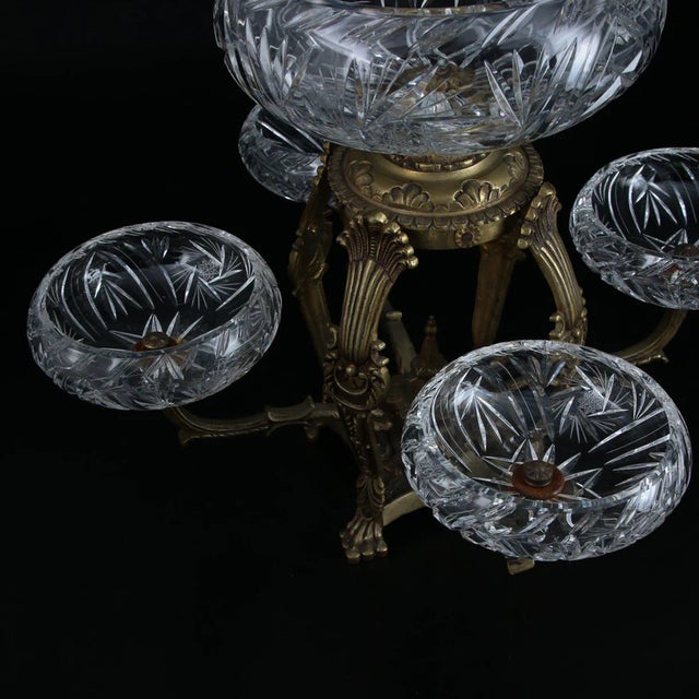 Metal Mid-Late 20th Century Regency Style Bronze and Cut Glass Centerpiece Epergne For Sale - Image 7 of 10