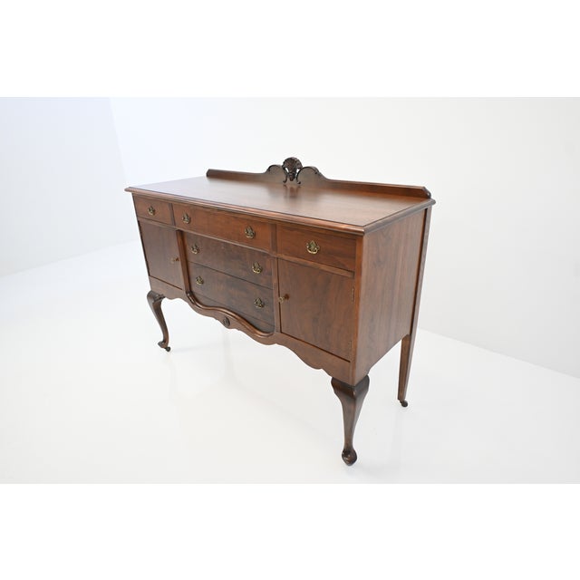 1920s Baker Furniture Queen Anne Revival Walnut Sideboard, Circa 1920s | Newly Refinished For Sale - Image 5 of 18