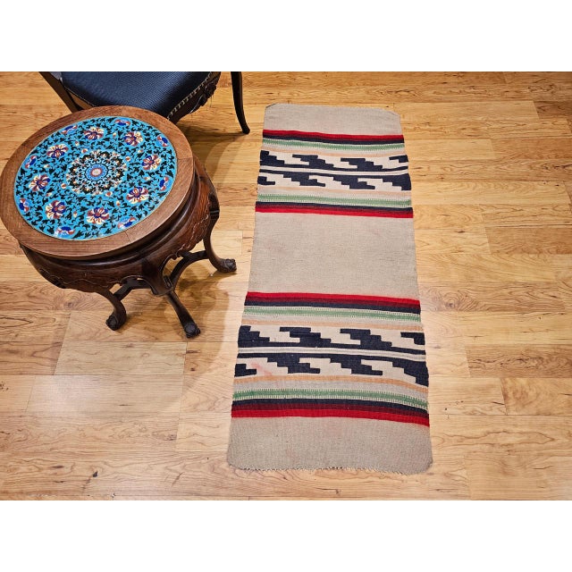 Vintage Native American Navajo Area Rug, Handwoven Wool, Stripe Pattern,Ivory & Red, 2x4 For Sale In Chicago - Image 6 of 16