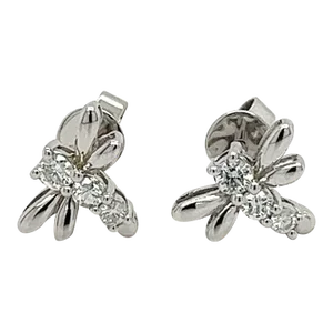 14k White Gold Dragonfly Real Diamond Stud Earrings - 2 Pieces