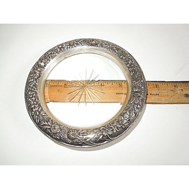 Metal Early 20th Century Set of 3 S. Kirk Repousse Sterling Silver & Crystal Wine Coasters For Sale - Image 7 of 10