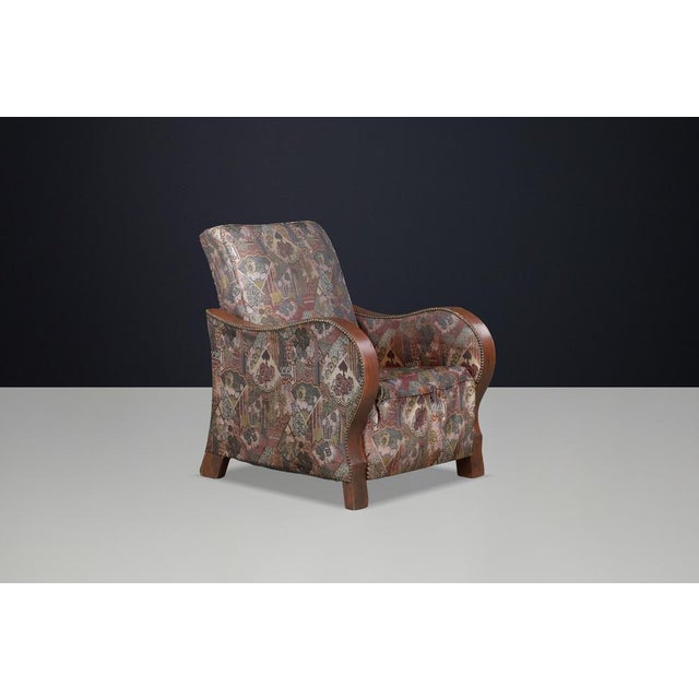 Dutch Art Deco Lounge Chair with Sculptural Walnut Arms, 1930s For Sale - Image 11 of 14