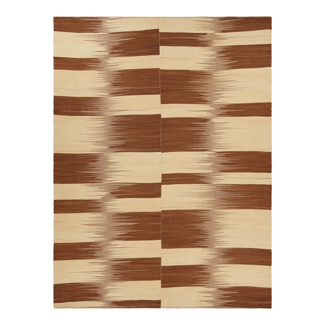 Oversized Rug & Kilim’s Contemporary Kilim in Beige & Brown Stripes & Patterns For Sale