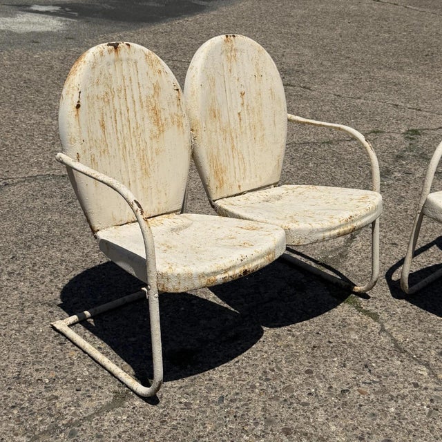 Vintage Art Deco Steel Metal Clam Shell Double Seat Porch Patio Loveseat - Pair For Sale - Image 11 of 18