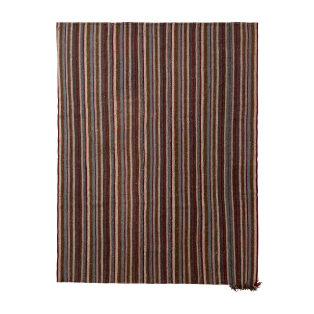 1950s Vintage Mid-Century Kilim Beige-Brown Red and Blue Striped Pattern For Sale In New York - Image 6 of 6