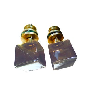 Smoked Glass Cube Flush Mount Pendants - Pair For Sale