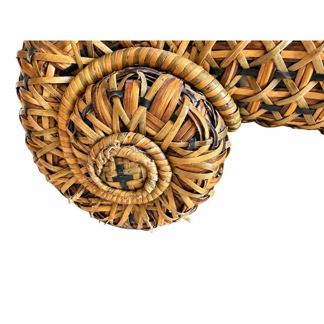 Vintage MacKenzie Childs Wicker Rattan Armchair and Ottoman Empire Collection For Sale - Image 9 of 11