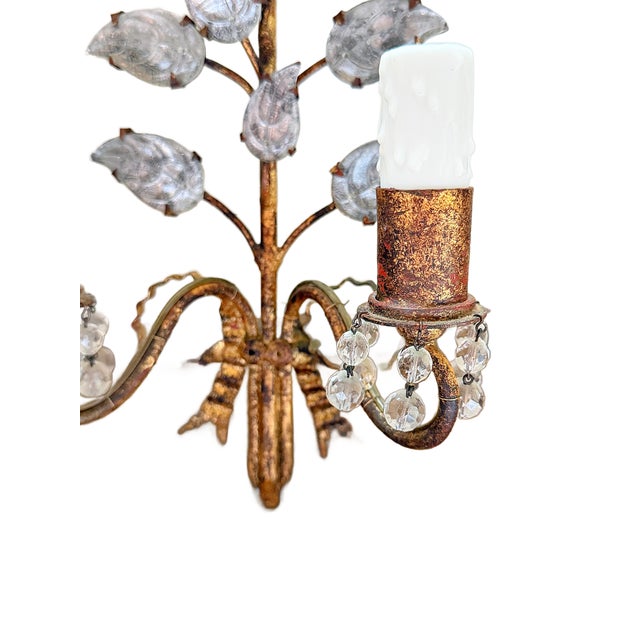 Art Deco Early 20th Century Maison Baguès Crystal Mirrored Floral Two-Light Wall Sconces - a Pair For Sale - Image 3 of 9