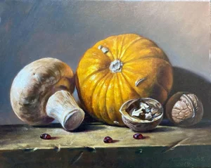 "The Fruits of Autumn" Contemporary Realism Still Life Oil Painting by E. Korotkov