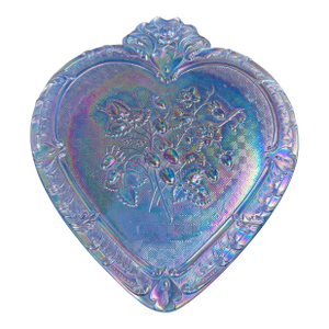 1990s Fenton Formula Blue Carnival Glass Heart Covered Box