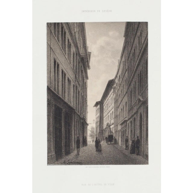 Antonio Fontanesi - Interior of Geneve - Original Lithograph - 19th Century For Sale
