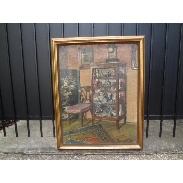 19th century Continental interior scene oil on canvas painting by Ritta Boemm. This charming interior shot depicts a room...