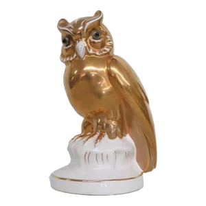 Vintage Estatuaria Portugal Porcelain Gold Owl Figurine