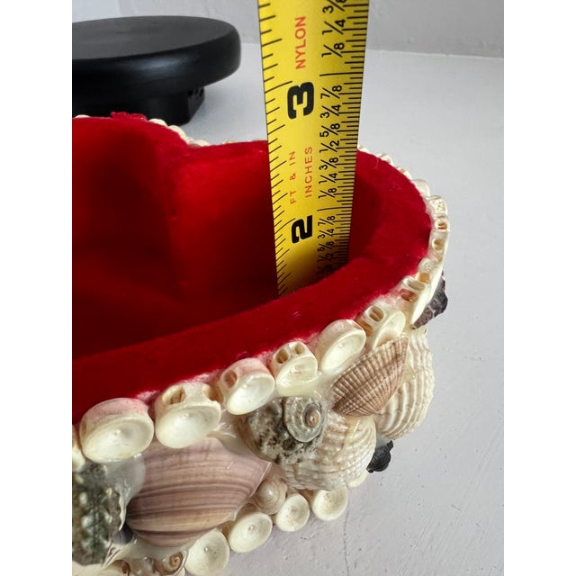 Vintage Seashell Heart Trinket Box | Red Velvet Lined Coastal Keepsake For Sale - Image 10 of 10