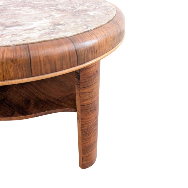 Vintage Round Walnut and Marble Coffee Table, 1950s For Sale - Image 6 of 7