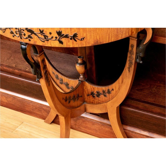 Late 20th Century Late 20th Century Neoclassical Swan Head Figured Maple Demilune Console Table For Sale - Image 5 of 12