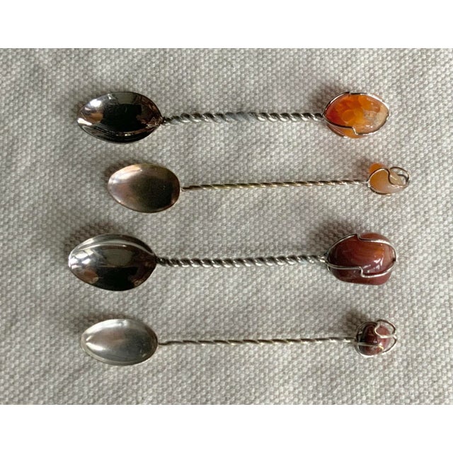 Mid-Century Sterling Silver Spoons With River Amber Stones, Set of Four For Sale - Image 12 of 12