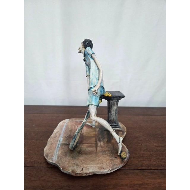Figurative Vintage Lo Scricciolo Toni Moretto Ceramic Male Tennis Sculpture For Sale - Image 3 of 9